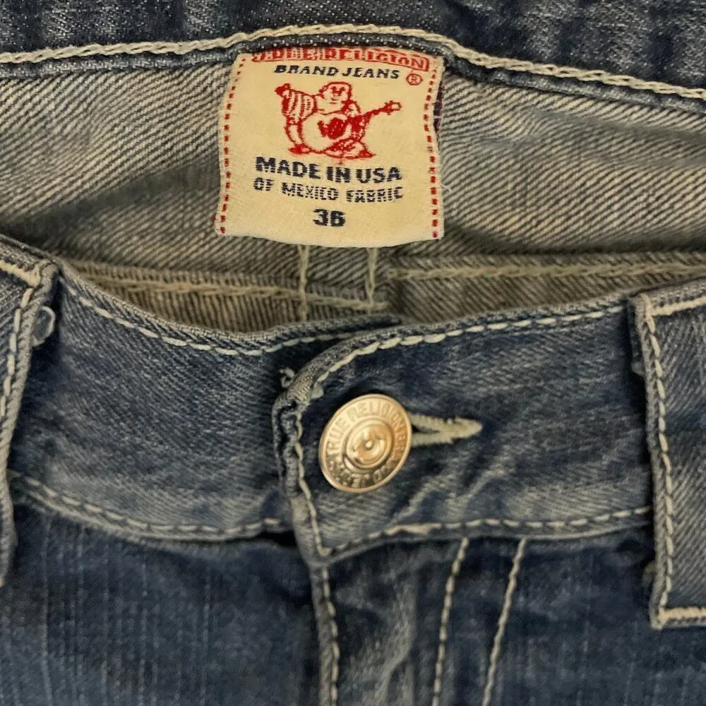 True Religion World Tour Straight Leg Denim Blue Jeans Men's Sz 36